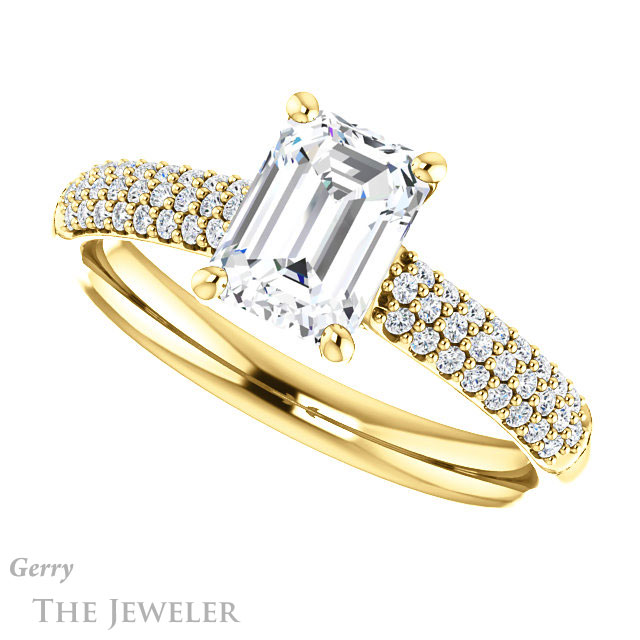 Emerald Cut Forever One Moissanite Engagement Ring #GTJ975-emerald-fb-y 5 Emerald Cut Forever Brilliant Moissanite Engagement Ring #GTJ975-emerald-fb-y