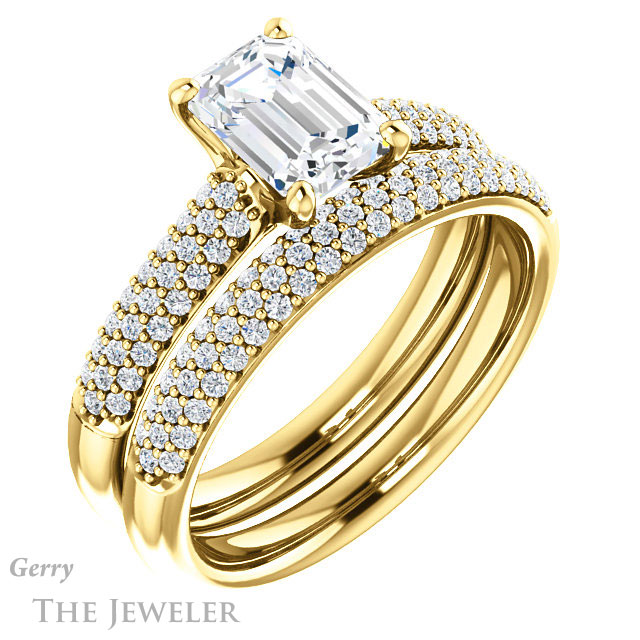 Emerald Cut Forever One Moissanite Engagement Ring #GTJ975-emerald-fb-y 6 Emerald Cut Forever Brilliant Moissanite Engagement Ring #GTJ975-emerald-fb-y