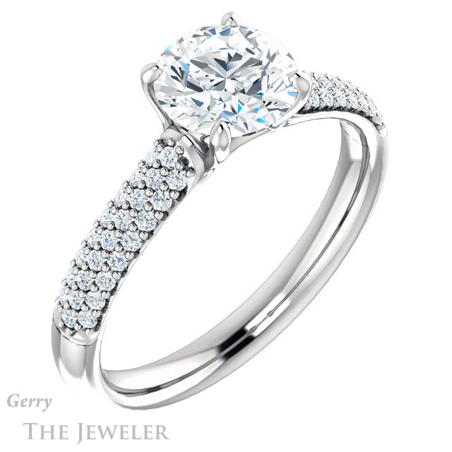 Round Cut Forever One Moissanite Engagement Ring #GTJ975-round-fo-w 4 Round Cut Forever One Moissanite Engagement Ring #GTJ975-round-fo-w