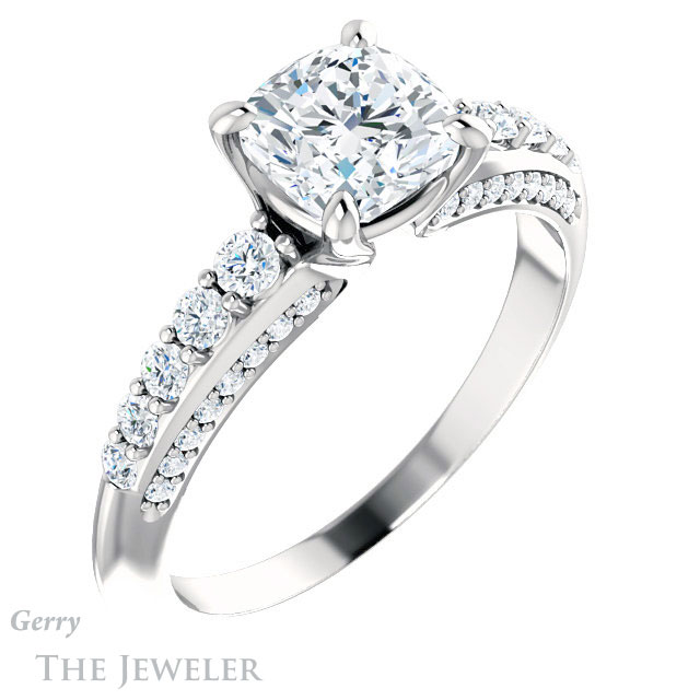 Cushion Cut Forever One Moissanite Engagement Ring #GTJ977-cushion-fo-w 4 Cushion Cut Forever One Moissanite Engagement Ring #GTJ977-cushion-fo-w