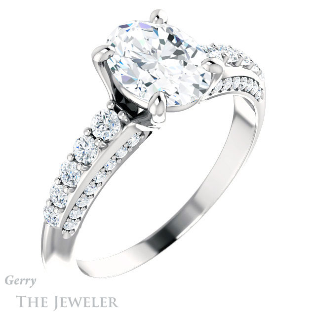 Oval Shaped Forever One Moissanite Engagement Ring #GTJ977-oval-fo-w