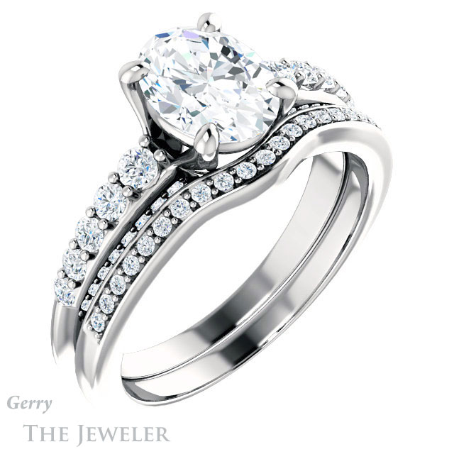 Oval Shaped Forever One Moissanite Engagement Ring #GTJ977-oval-fo-w