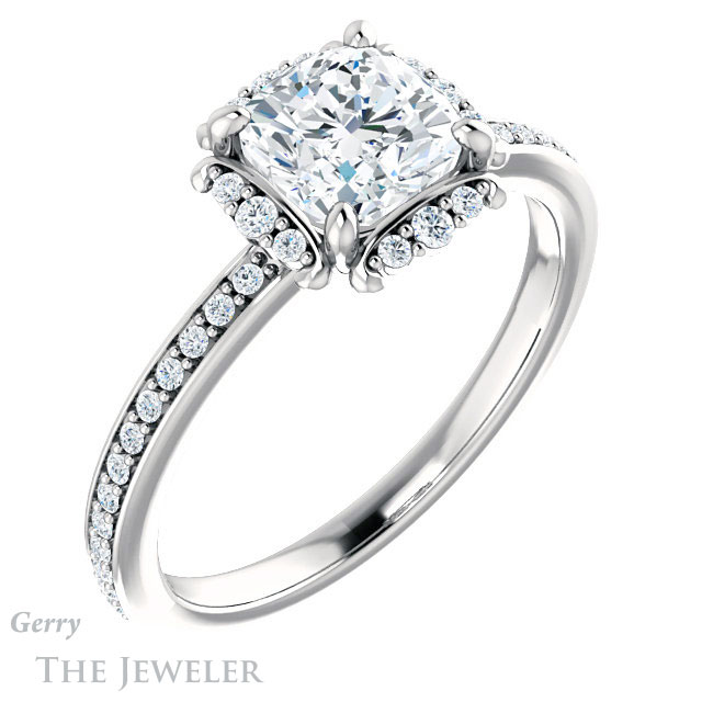 Cushion Cut Forever One Moissanite Engagement Ring #GTJ978-cushion-fo-w 4 Cushion Cut Forever One Moissanite Engagement Ring #GTJ978-cushion-fo-w