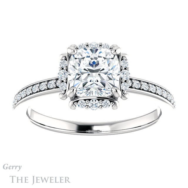 Cushion Cut Forever One Moissanite Engagement Ring #GTJ978-cushion-fo-w 1 Cushion Cut Forever One Moissanite Engagement Ring #GTJ978-cushion-fo-w