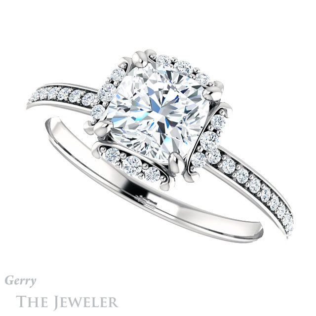 Cushion Cut Forever One Moissanite Engagement Ring #GTJ978-cushion-fo-w 5 Cushion Cut Forever One Moissanite Engagement Ring #GTJ978-cushion-fo-w