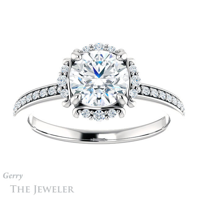 Round Cut Forever One Moissanite Engagement Ring #GTJ978-round-fo-w