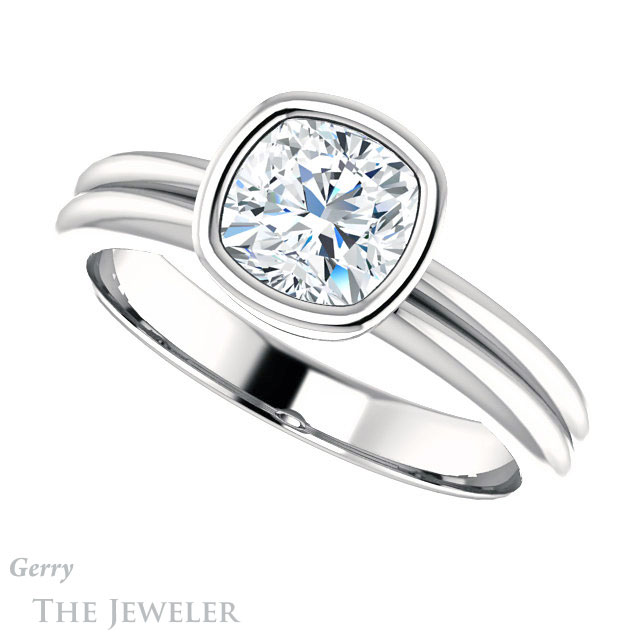 Cushion Cut Forever One Moissanite Engagement Ring #GTJ979-cushion-fo-w