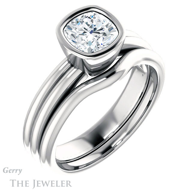 Cushion Cut Forever One Moissanite Engagement Ring #GTJ979-cushion-fo-w