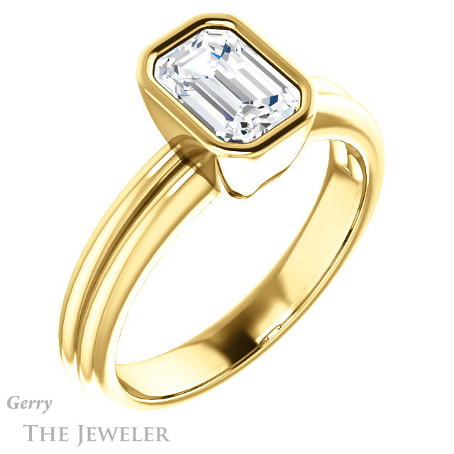 Emerald Cut Forever One Moissanite Engagement Ring #GTJ979-emerald-fb-y 4 Emerald Cut Forever Brilliant Moissanite Engagement Ring #GTJ979-emerald-fb-y