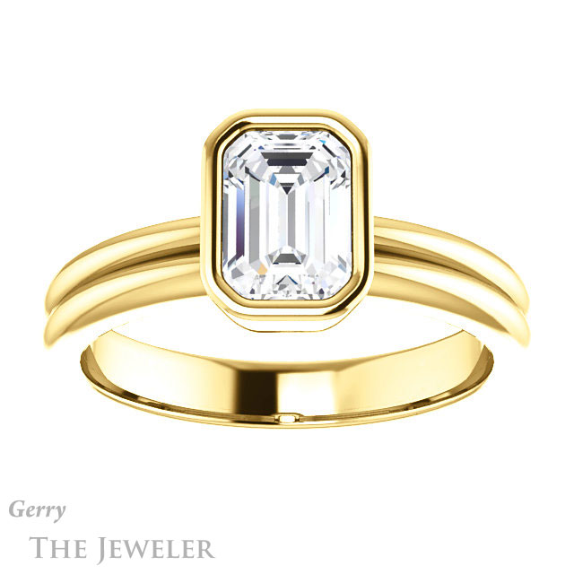 Emerald Cut Forever One Moissanite Engagement Ring #GTJ979-emerald-fb-y 1 Emerald Cut Forever Brilliant Moissanite Engagement Ring #GTJ979-emerald-fb-y