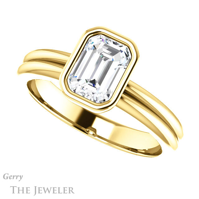 Emerald Cut Forever One Moissanite Engagement Ring #GTJ979-emerald-fb-y 5 Emerald Cut Forever Brilliant Moissanite Engagement Ring #GTJ979-emerald-fb-y
