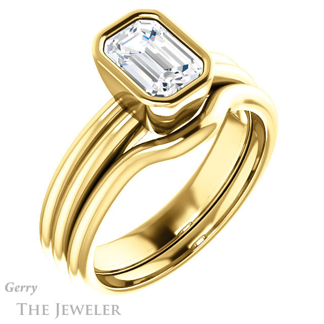 Emerald Cut Forever One Moissanite Engagement Ring #GTJ979-emerald-fb-y 6 Emerald Cut Forever Brilliant Moissanite Engagement Ring #GTJ979-emerald-fb-y