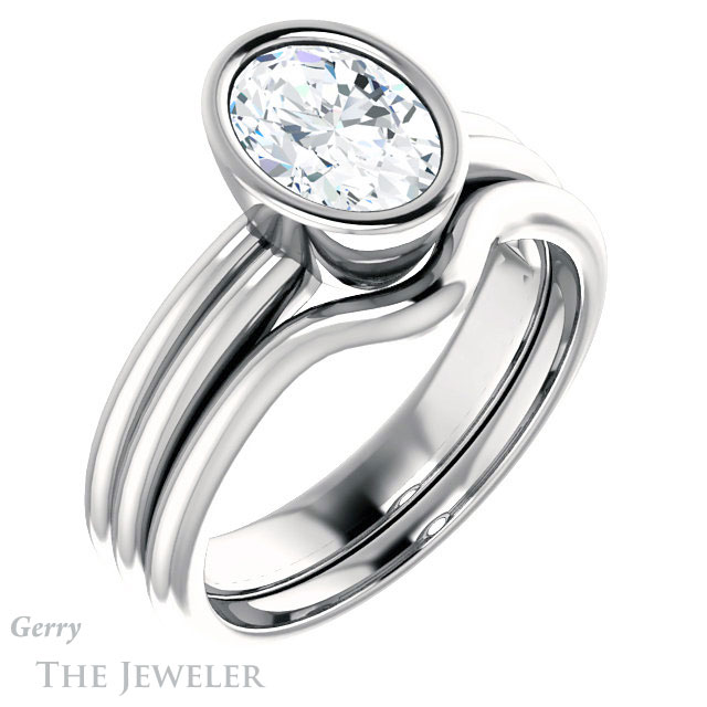 Oval Shaped Forever One Moissanite Engagement Ring #GTJ979-oval-fo-w 6 Oval Shaped Forever One Moissanite Engagement Ring #GTJ979-oval-fo-w