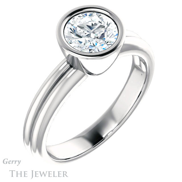 Round Cut Forever One Moissanite Engagement Ring #GTJ979-round-fo-w 4 Round Cut Forever One Moissanite Engagement Ring #GTJ979-round-fo-w