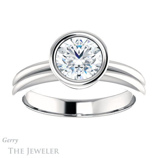 Round Cut Forever One Moissanite Engagement Ring #GTJ979-round-fo-w 1 Round Cut Forever One Moissanite Engagement Ring #GTJ979-round-fo-w