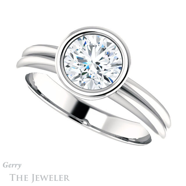 Round Cut Forever One Moissanite Engagement Ring #GTJ979-round-fo-w 5 Round Cut Forever One Moissanite Engagement Ring #GTJ979-round-fo-w
