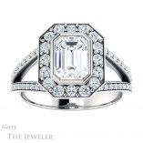 Emerald Cut Forever One Moissanite Engagement Ring #GTJ982-emerald-fb-w 1 Emerald Cut Forever Brilliant Moissanite Engagement Ring #GTJ982-emerald-fb-w