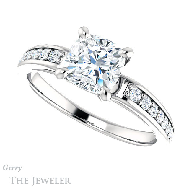 Cushion Cut Forever One Moissanite Engagement Ring #GTJ983-cushion-fo-w 5 Cushion Cut Forever One Moissanite Engagement Ring #GTJ983-cushion-fo-w