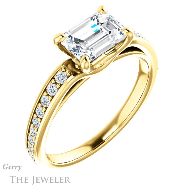 Emerald Cut Forever One Moissanite Engagement Ring #GTJ983-emerald-fb-y 4 Emerald Cut Forever Brilliant Moissanite Engagement Ring #GTJ983-emerald-fb-y