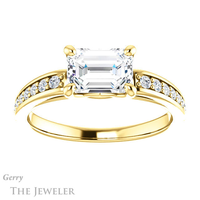 Emerald Cut Forever One Moissanite Engagement Ring #GTJ983-emerald-fb-y 1 Emerald Cut Forever Brilliant Moissanite Engagement Ring #GTJ983-emerald-fb-y