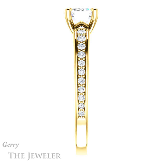 Emerald Cut Forever One Moissanite Engagement Ring #GTJ983-emerald-fb-y 3 Emerald Cut Forever Brilliant Moissanite Engagement Ring #GTJ983-emerald-fb-y
