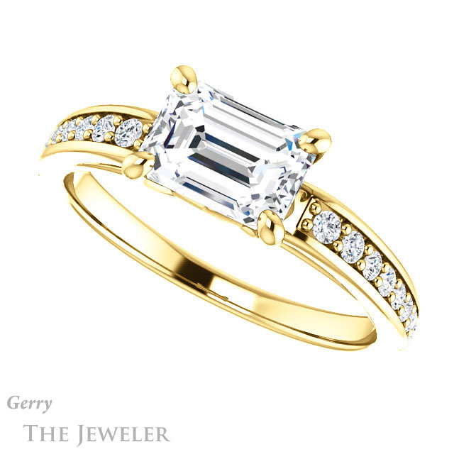 Emerald Cut Forever One Moissanite Engagement Ring #GTJ983-emerald-fb-y 5 Emerald Cut Forever Brilliant Moissanite Engagement Ring #GTJ983-emerald-fb-y