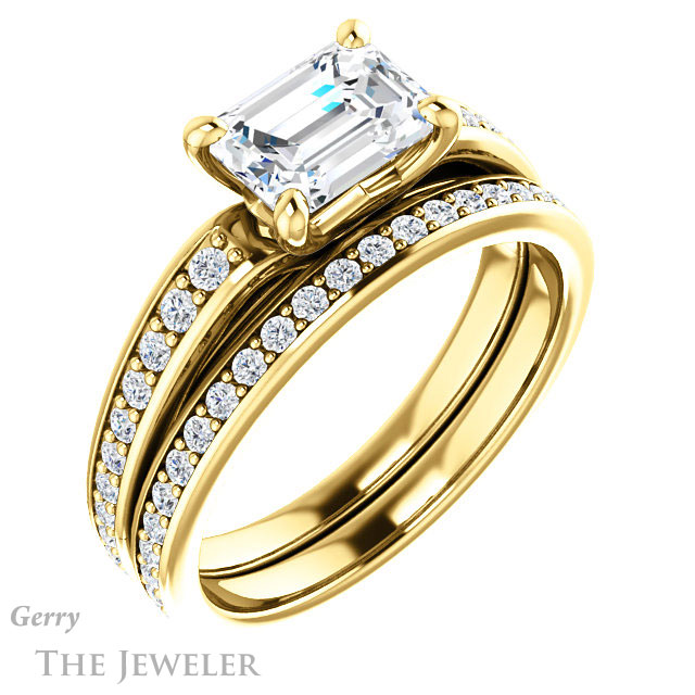 Emerald Cut Forever One Moissanite Engagement Ring #GTJ983-emerald-fb-y 6 Emerald Cut Forever Brilliant Moissanite Engagement Ring #GTJ983-emerald-fb-y