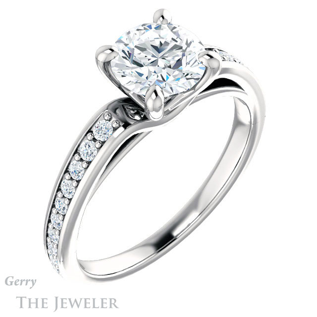 Round Cut Forever One Moissanite Engagement Ring #GTJ983-round-fo-w 4 Round Cut Forever One Moissanite Engagement Ring #GTJ983-round-fo-w