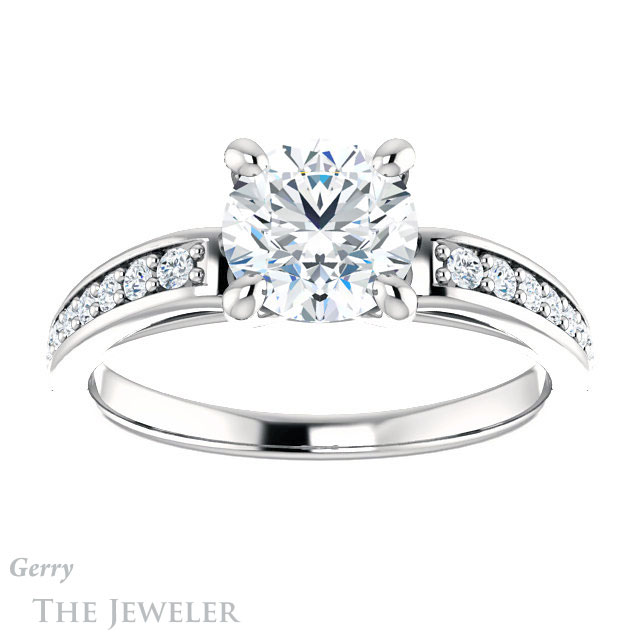 Round Cut Forever One Moissanite Engagement Ring #GTJ983-round-fo-w