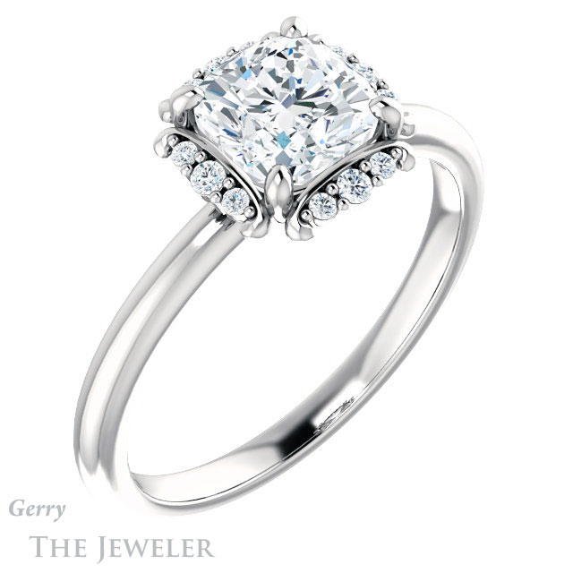 Cushion Cut Forever One Moissanite Engagement Ring #GTJ984-cushion-fo-w 4 Cushion Cut Forever One Moissanite Engagement Ring #GTJ984-cushion-fo-w