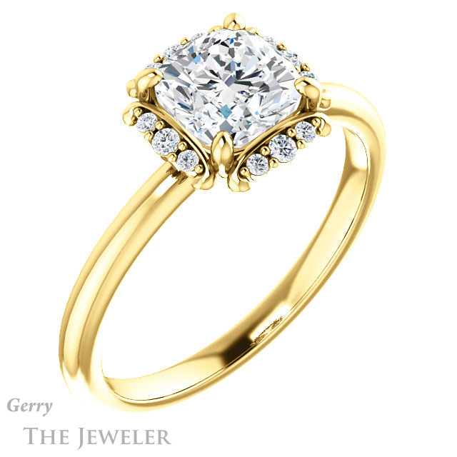 Cushion Cut Forever One Moissanite Engagement Ring #GTJ984-cushion-fo-y 4 Cushion Cut Forever One Moissanite Engagement Ring #GTJ984-cushion-fo-y