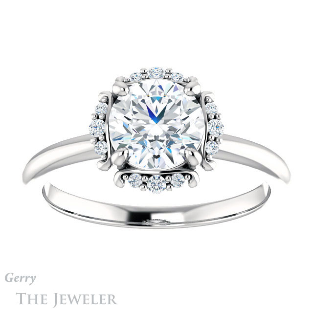 Round Cut Forever One Moissanite Engagement Ring #GTJ984-round-fo-w