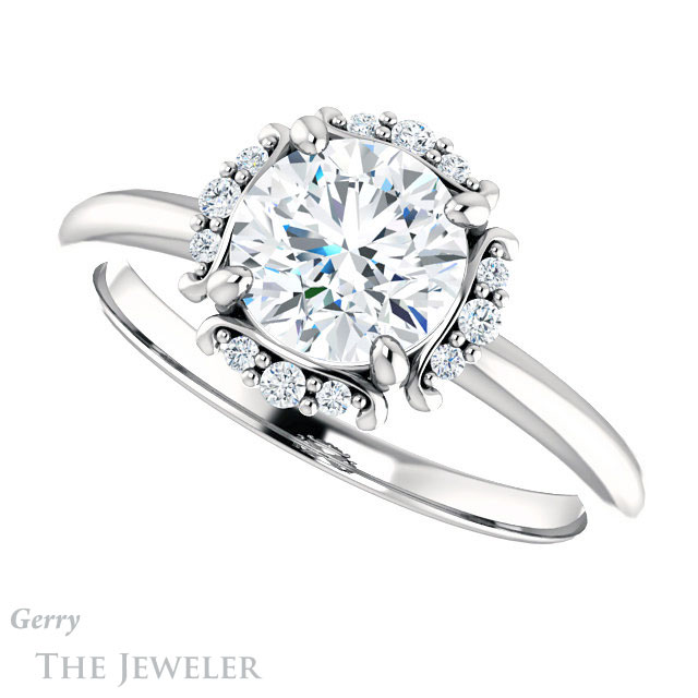 Round Cut Forever One Moissanite Engagement Ring #GTJ984-round-fo-w