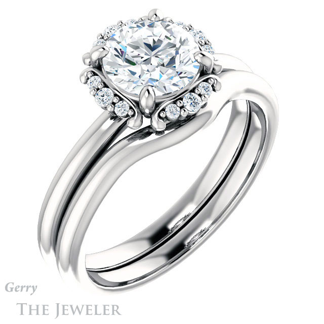 Round Cut Forever One Moissanite Engagement Ring #GTJ984-round-fo-w