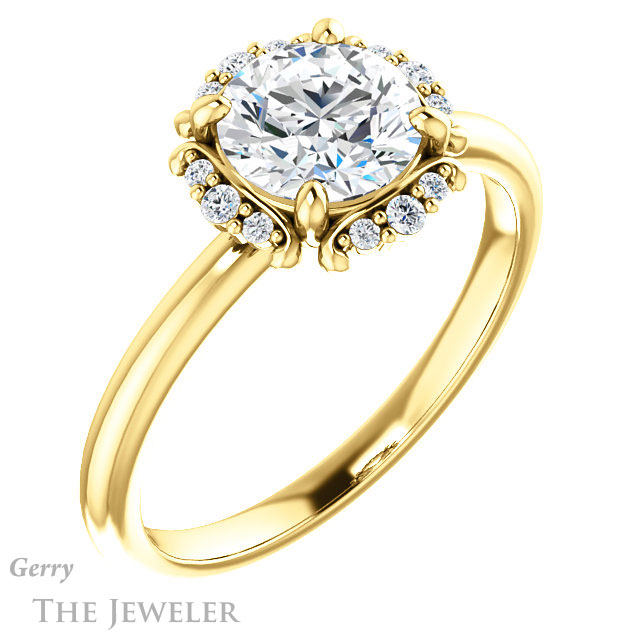 Round Cut Forever One Moissanite Engagement Ring #GTJ984-round-fo-y