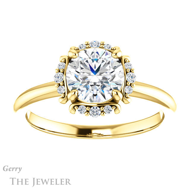 Round Cut Forever One Moissanite Engagement Ring #GTJ984-round-fo-y