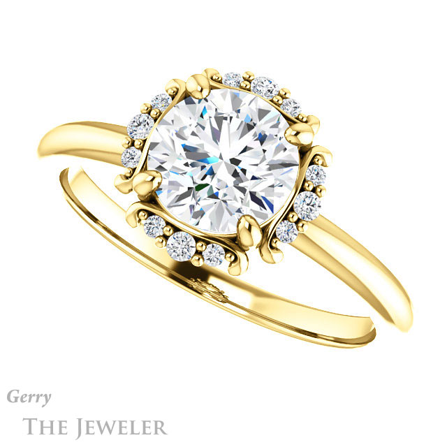 Round Cut Forever One Moissanite Engagement Ring #GTJ984-round-fo-y