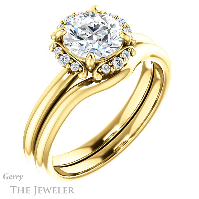 Round Cut Forever One Moissanite Engagement Ring #GTJ984-round-fo-y