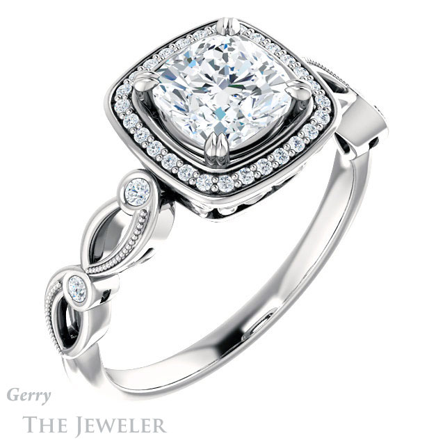 Cushion Cut Forever One Moissanite Engagement Ring #GTJ986-cushion-fo-w 4 Cushion Cut Forever One Moissanite Engagement Ring #GTJ986-cushion-fo-w