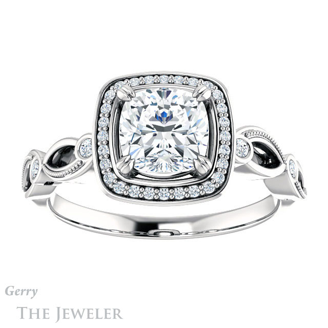 Cushion Cut Forever One Moissanite Engagement Ring #GTJ986-cushion-fo-w