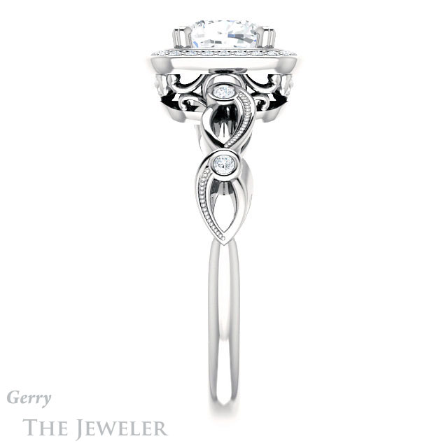 Cushion Cut Forever One Moissanite Engagement Ring #GTJ986-cushion-fo-w 3 Cushion Cut Forever One Moissanite Engagement Ring #GTJ986-cushion-fo-w