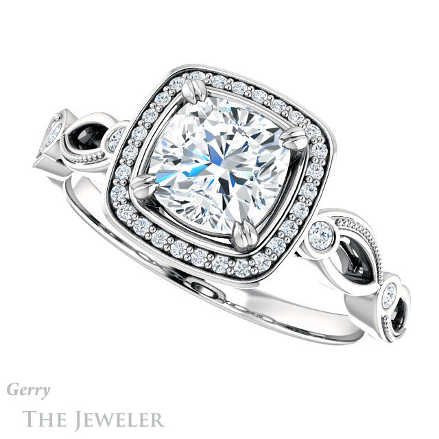 Cushion Cut Forever One Moissanite Engagement Ring #GTJ986-cushion-fo-w 5 Cushion Cut Forever One Moissanite Engagement Ring #GTJ986-cushion-fo-w
