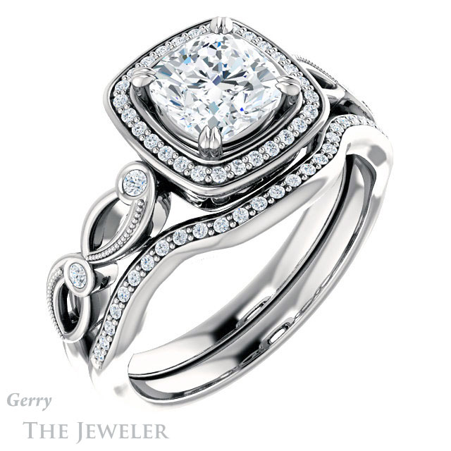 Cushion Cut Forever One Moissanite Engagement Ring #GTJ986-cushion-fo-w 6 Cushion Cut Forever One Moissanite Engagement Ring #GTJ986-cushion-fo-w