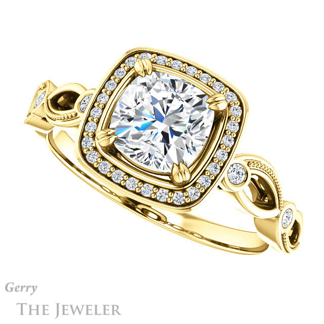 Cushion Cut Forever One Moissanite Engagement Ring #GTJ986-cushion-fo-y 5 Cushion Cut Forever One Moissanite Engagement Ring #GTJ986-cushion-fo-y