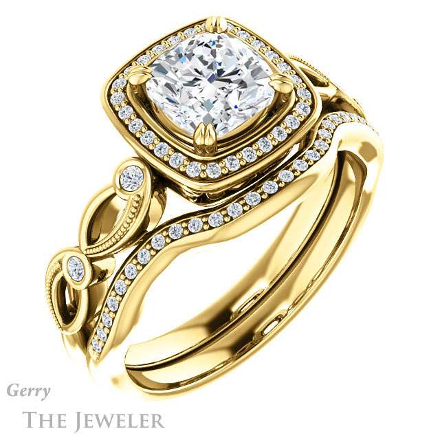 Cushion Cut Forever One Moissanite Engagement Ring #GTJ986-cushion-fo-y 6 Cushion Cut Forever One Moissanite Engagement Ring #GTJ986-cushion-fo-y