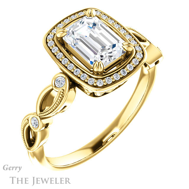 Emerald Cut Forever Brilliant Moissanite Engagement Ring #GTJ986-emerald-fb-y