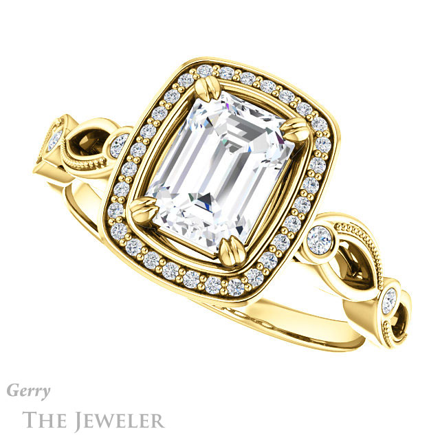 Emerald Cut Forever Brilliant Moissanite Engagement Ring #GTJ986-emerald-fb-y