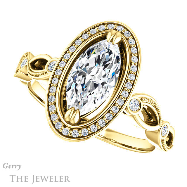 Marquise Cut Forever Brilliant Moissanite Engagement Ring #GTJ986-marquise-fb-y