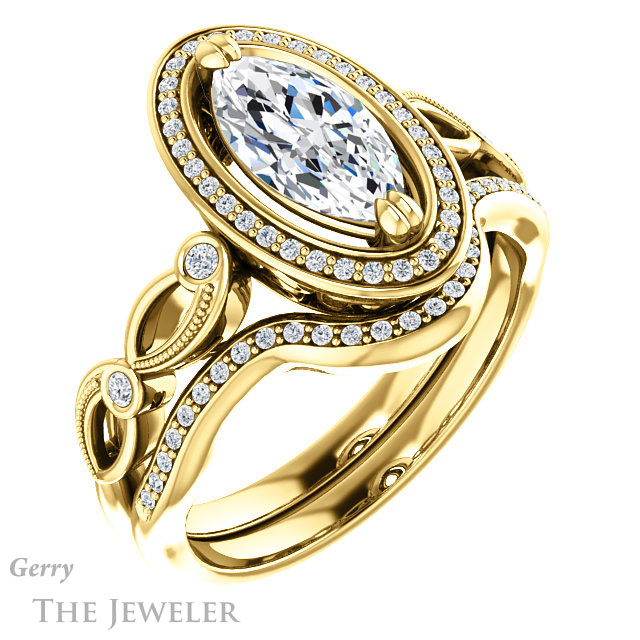Marquise Cut Forever Brilliant Moissanite Engagement Ring #GTJ986-marquise-fb-y