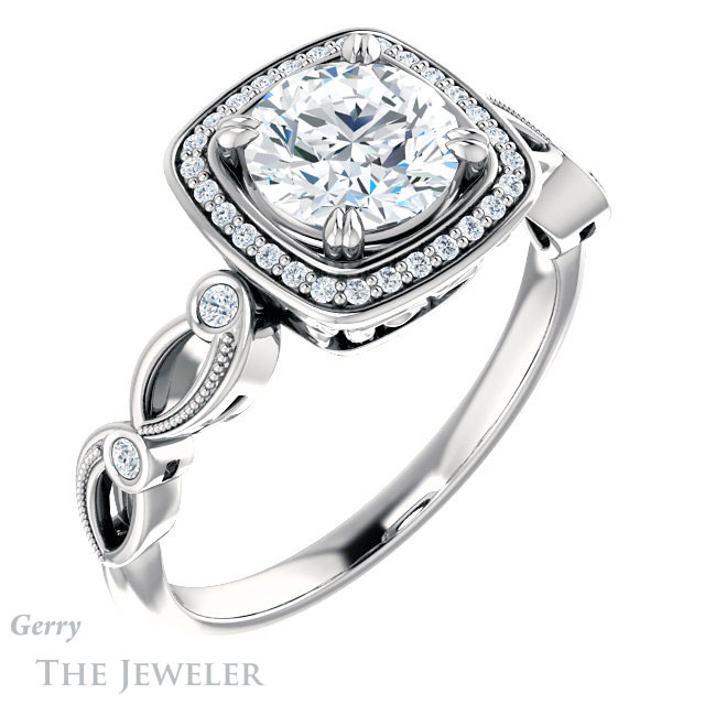 Round Cut Forever One Moissanite Engagement Ring #GTJ986-round-fo-w 4 Round Cut Forever One Moissanite Engagement Ring #GTJ986-round-fo-w